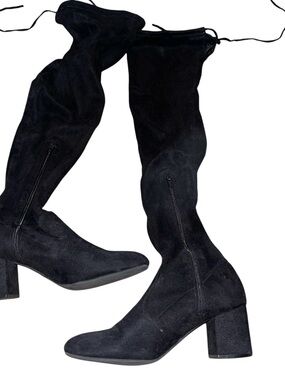 Forever 21 Black Suede-Look Over-the-Knee Block Heel Boots